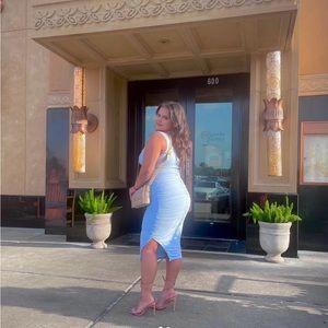 Ruched midi dress light blue